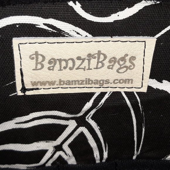 *Bamzi Bag Metallic Silver Flora Printed Black Leather Handbag Midwest - Picture 8 of 8